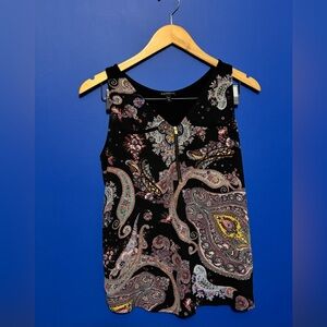 {Express} Black Paisley Print zipper V-Neck tank top blouse women's size M